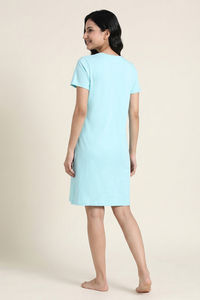 Zivame Farm Lore Knit Cotton Knee Length Nightdress - Tanger Turquoise — thumbnail 4